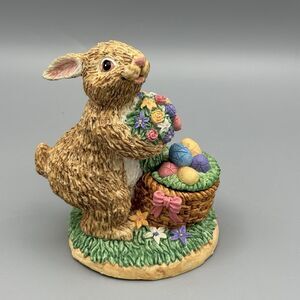 Vtg Dept 56 Spring Boy Bunny Rabbit Flowers with Basket of Easter Eggs Figurine